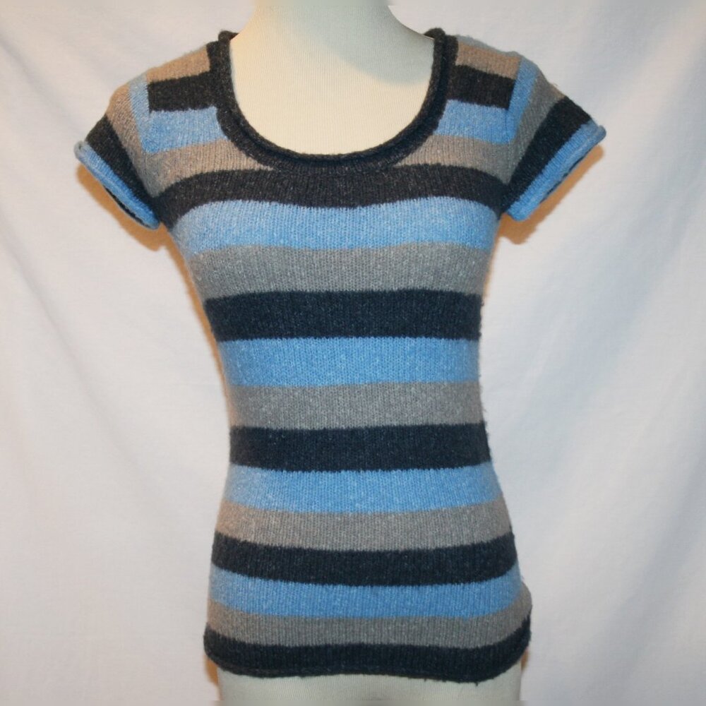 BCBG MaxAzria Blue Gray Striped Wool Blend Sweater Top XS